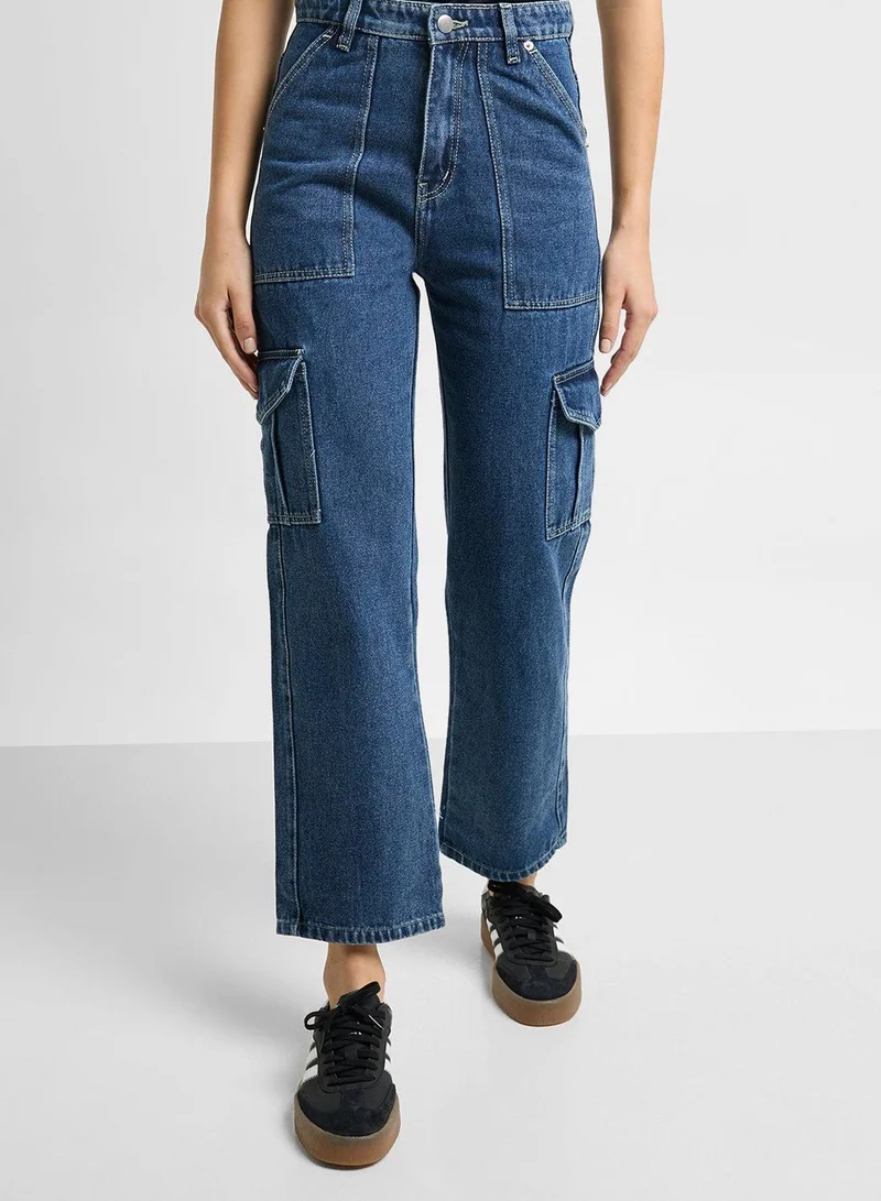 Straight Fit Cargo Style Jeans