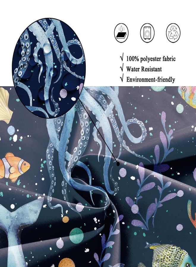 Riyidecor Kids Whale Sea Animal Shower Curtain for Bathroom Decor 60Wx72H Blue Ocean Cartoon Underwater Turtle Octopus Fish Funny Marine Art Printed Fabric Polyester Waterproof 12 Pack Plastic Hooks - Image 5