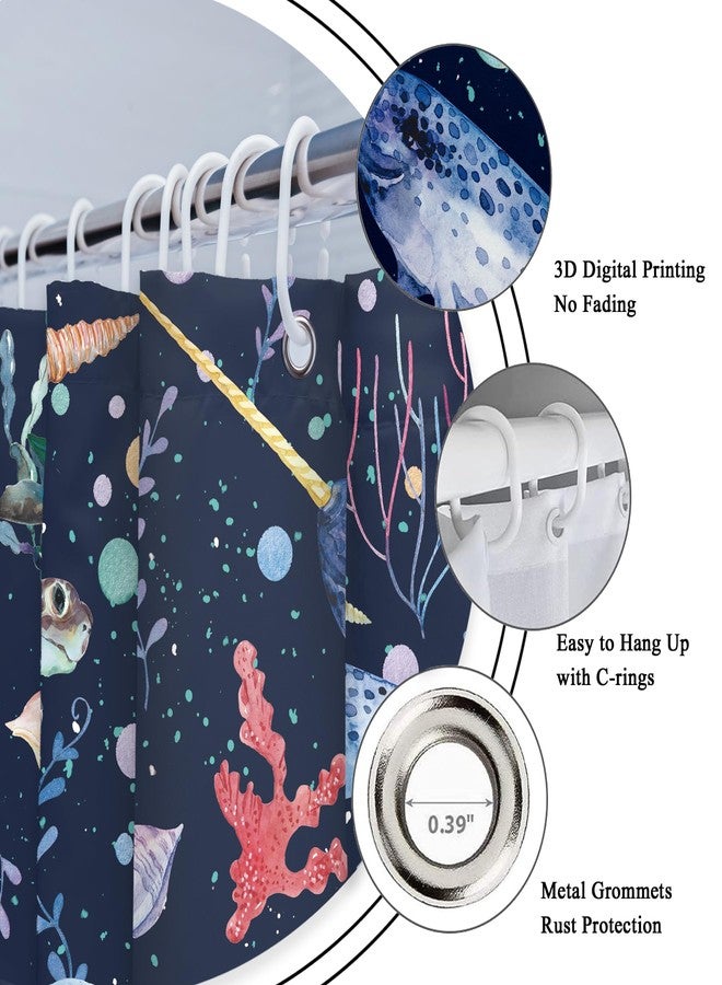 Riyidecor Kids Whale Sea Animal Shower Curtain for Bathroom Decor 60Wx72H Blue Ocean Cartoon Underwater Turtle Octopus Fish Funny Marine Art Printed Fabric Polyester Waterproof 12 Pack Plastic Hooks - Image 4