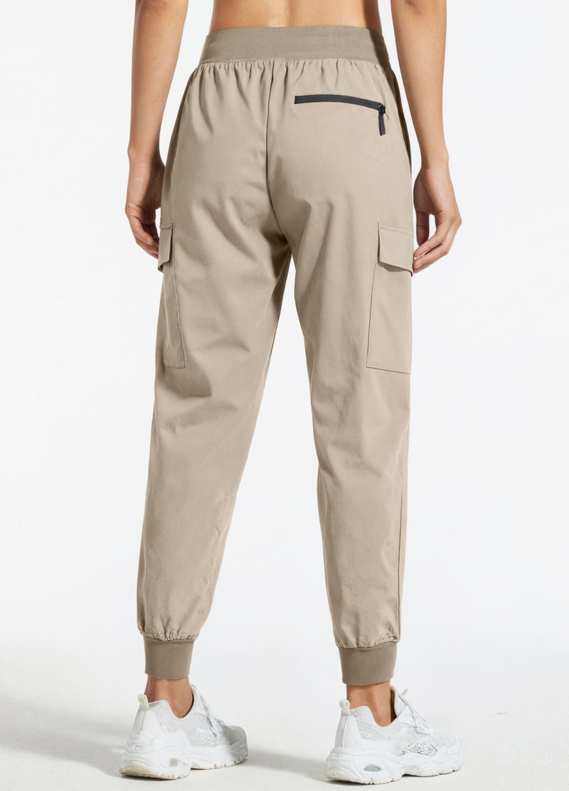 Libin Women's Cargo Joggers Lightweight Quick Dry Hiking Pants Athletic Lounge Casual Travel Petite, Medium Khaki M - Image 3