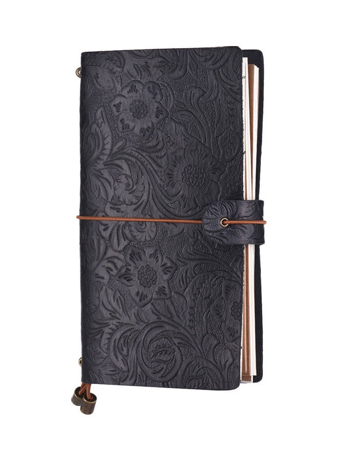NIBEMINENT Leather Embossed Notebook With Elastic Strap Black - Image 1