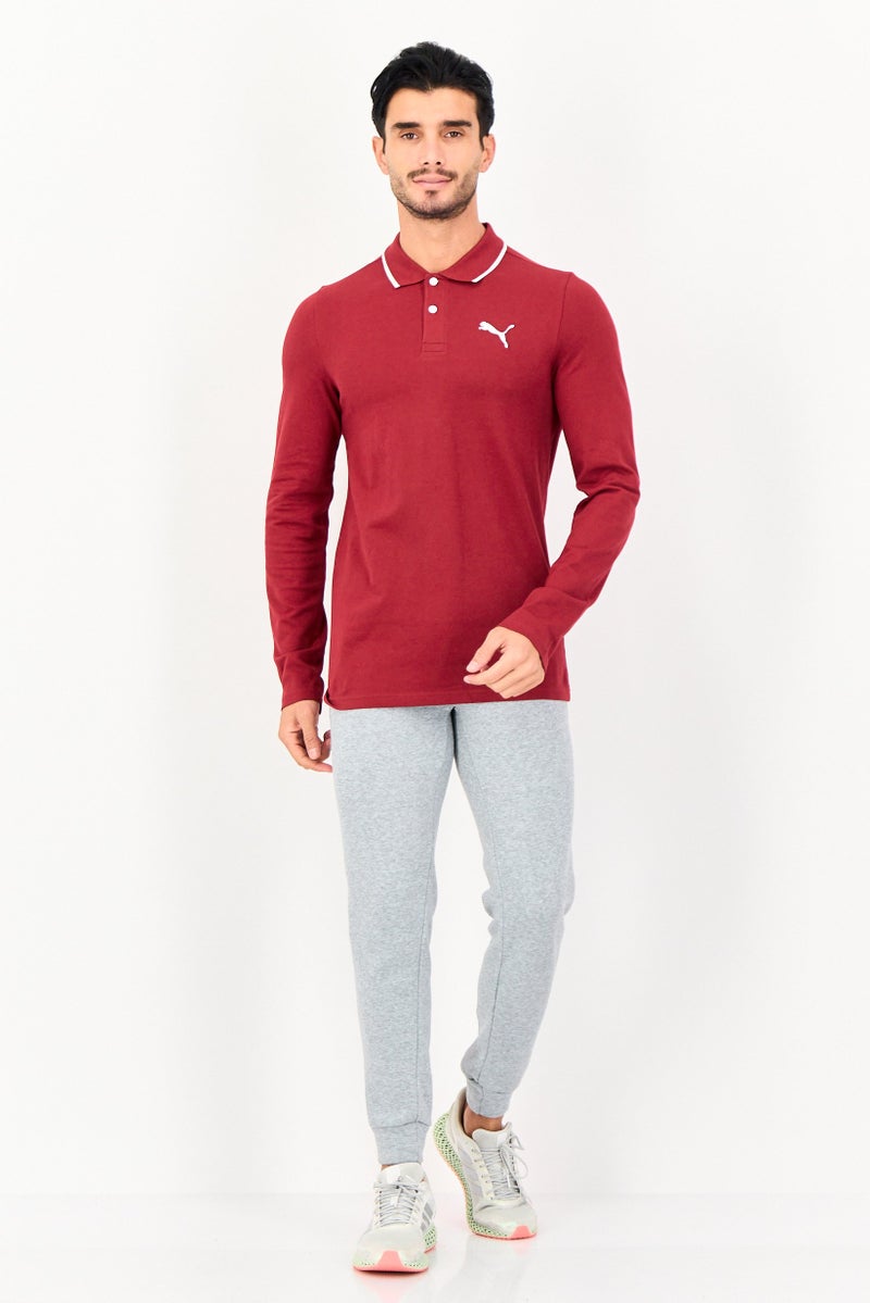 PUMA قميص بولو خارجي بأكمام طويلة للرجال بتصميم عادي، أحمر ملكي - Image 2