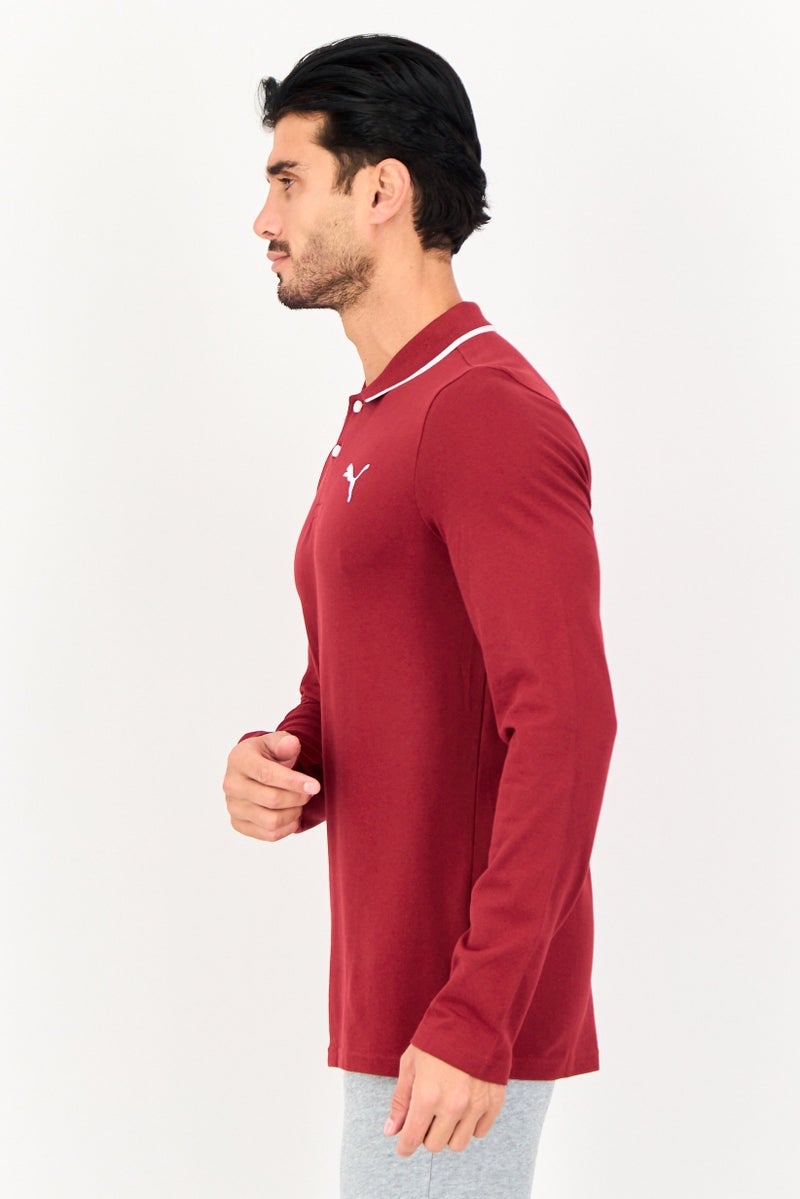 PUMA قميص بولو خارجي بأكمام طويلة للرجال بتصميم عادي، أحمر ملكي - Image 3