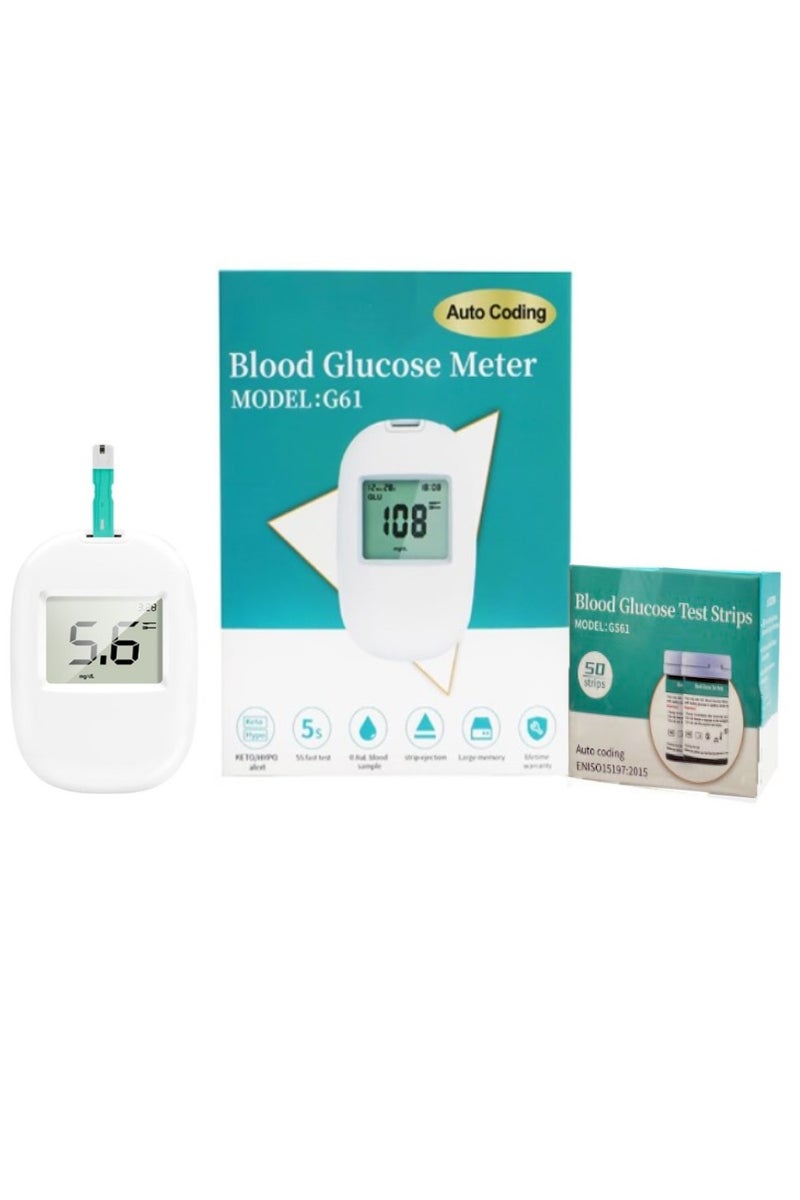 تشانجلي مقياس جلوكوز الدم المحمول الأوتوماتيكي بالكامل، جهاز دقيق وسهل الاستخدام لاختبار السكري مع 50 شريط اختبار وقلم لانسيت و50 لانسيتًا، نتائج سريعة، تخزين الذاكرة وتشغيل بدون رموز - Image 1