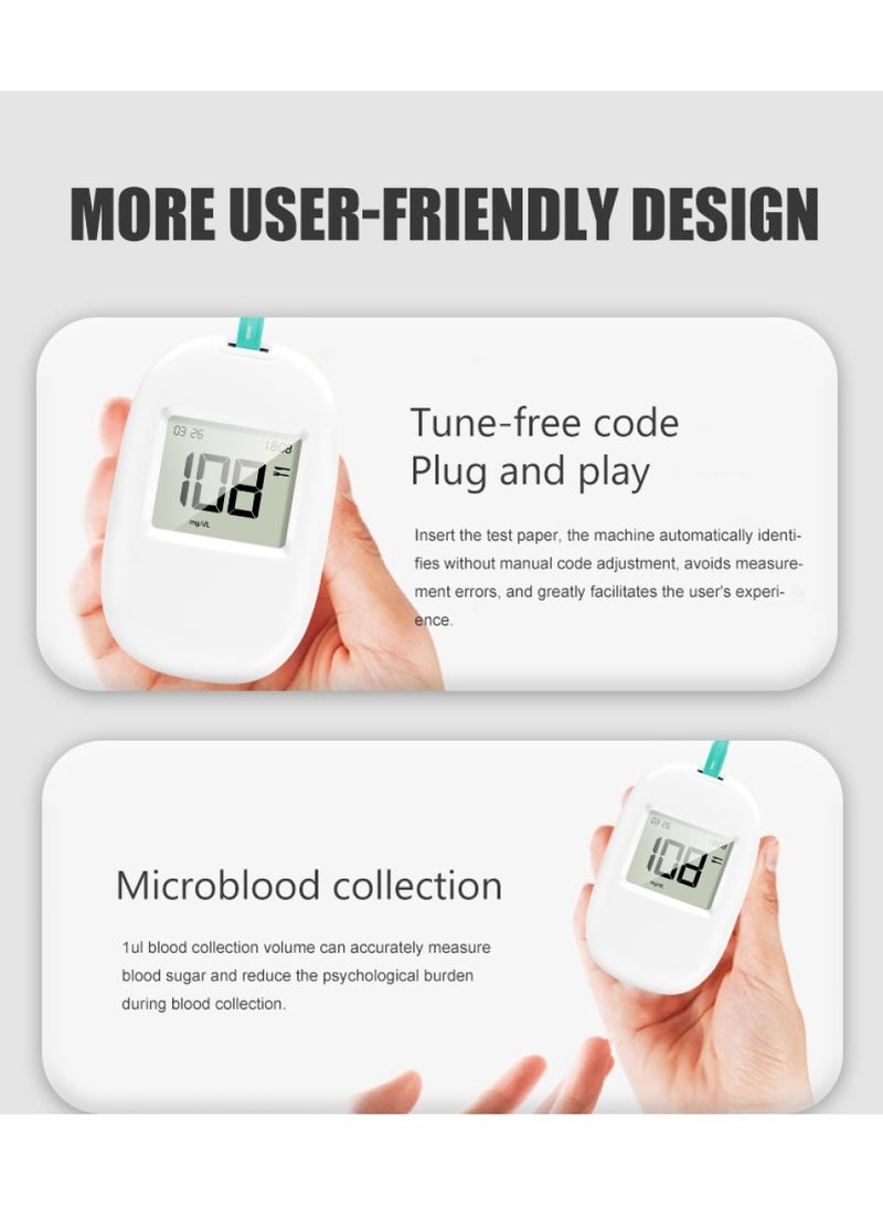 تشانجلي مقياس جلوكوز الدم المحمول الأوتوماتيكي بالكامل، جهاز دقيق وسهل الاستخدام لاختبار السكري مع 50 شريط اختبار وقلم لانسيت و50 لانسيتًا، نتائج سريعة، تخزين الذاكرة وتشغيل بدون رموز - Image 4