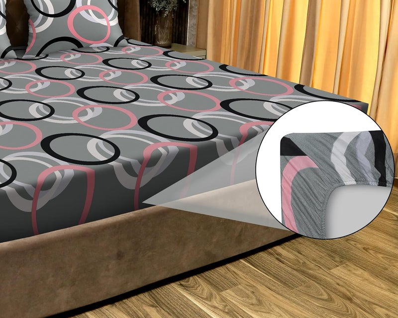 JDX BedSheet Luxurious Quality Elastic Fitted Printed Queen Size Double Bed Bedsheet with 2 Pillow Cover72 x78 Multicolored Grey - Image 4