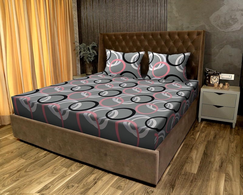 JDX BedSheet Luxurious Quality Elastic Fitted Printed Queen Size Double Bed Bedsheet with 2 Pillow Cover72 x78 Multicolored Grey - Image 2