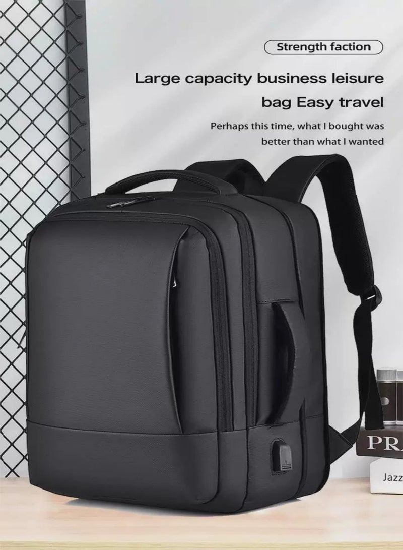 شنطة ظهر للمواصلات والاستخدام اليومي لاب توب 17.3 انش - حقيبة قابلة للتوسيع 6 سم كبيرة مضادة للسرقة مقاومة للماء مع شاحن USB، للعمل والسفر والجامعة، مناسبة للطائرة (أسود) - Image 3