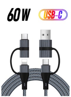SYOSI USB C Charger Cable, 60W/3A USB C to USB Adaptor With iOS/Type C/USB A Ports 4 in 1 for iPhone 15 14 13 Pro Max iPad Samsung S24 S23 Ultra Z Flip 5 Multi USB to USB C Cable, Black  - Image 1