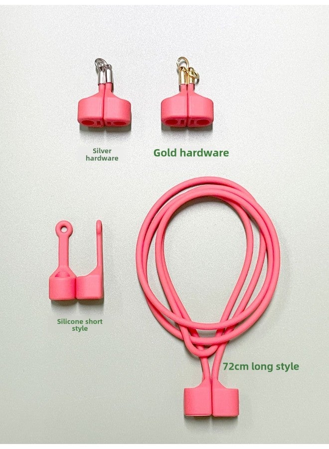 For Apple AirPods234 Generation Huawei Xiaomi Air2Spro2 Magnetic Headset Anti-lost Rope Silicone Lanyard-Color:1795c Red-Applicable Models:Airpods Short Silicone Lanyard (price Of 1 Pair) - Image 1