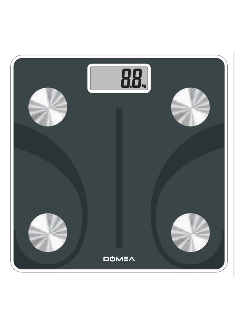 DOMEA Smart Bluetooth Body Weight Scale, Digital Bathroom Scale with Body Fat, BMI, Muscle Mass, Water, Bone Mass, BMR, Metabolic Age – 180kg Capacity – Sync with iOS & Android