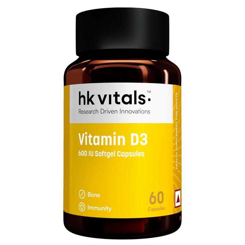 HK Vitals فيتامين د3 من إتش كيه فيتالز (600 وحدة دولية) (60 كبسولة) | مع زيت دوار الشمس - Image 1