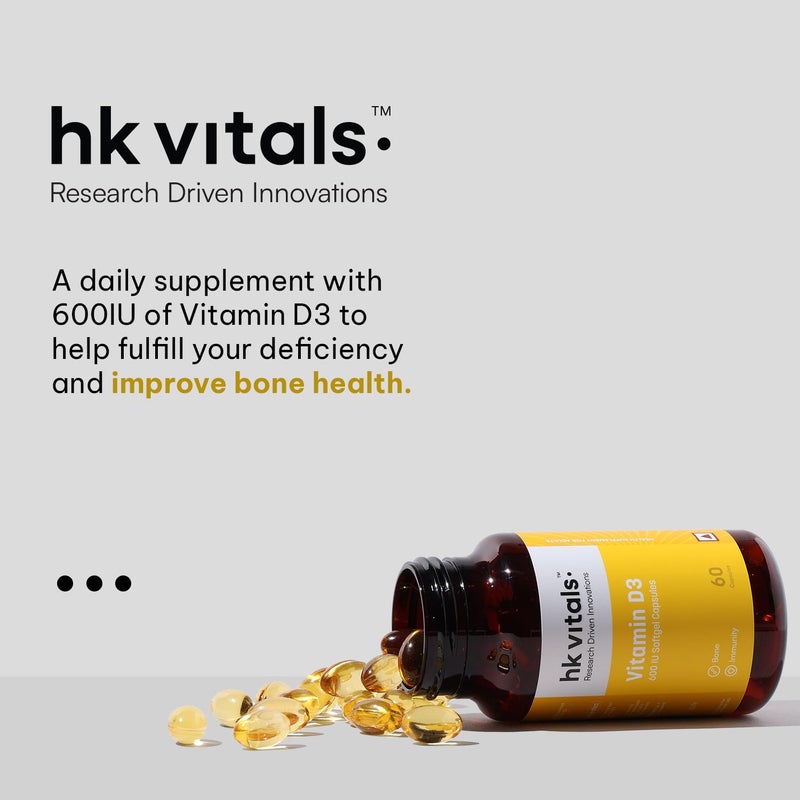 HK Vitals فيتامين د3 من إتش كيه فيتالز (600 وحدة دولية) (60 كبسولة) | مع زيت دوار الشمس - Image 3