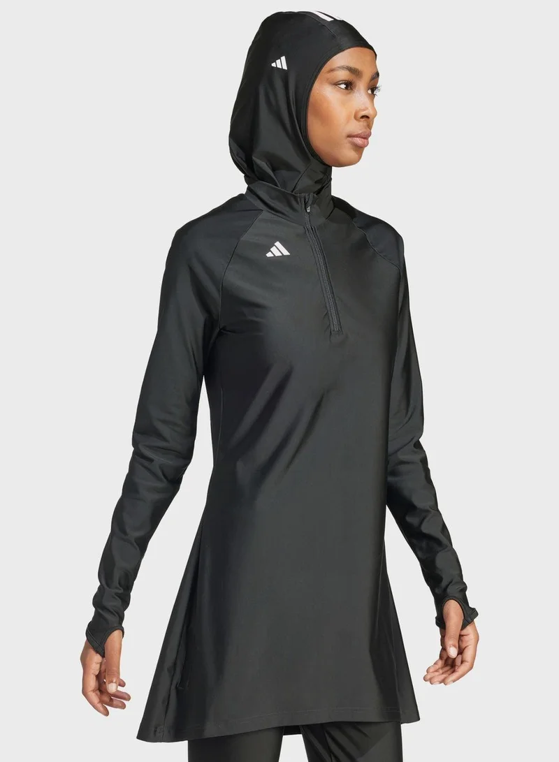 Adidas BLACK Padded 3 Stripes Longsleeve Swim Top for Women | Best Price UAE