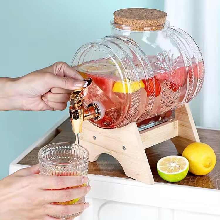 JIYAN FASHIONS JIYAN FASHIONS Glass Beverage Barrel Glass Dispenser | Whiskey Decanter | Cold Water Mason Jar | Wine Decanter | Drink Dispenser | Glass Pitcher | Water Pitcher Water Detox | 3 Liter Dispenser  - Image 4