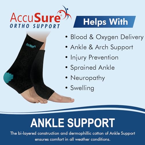 AccuSure Cotton Ankle Support |Ankle Brace For Plantar Fasciitis, Arch Support, Foot & Ankle Swelling, Achilles Tendon, Heel Pain, Injury Recovery | Black-Green |Medium - Image 4