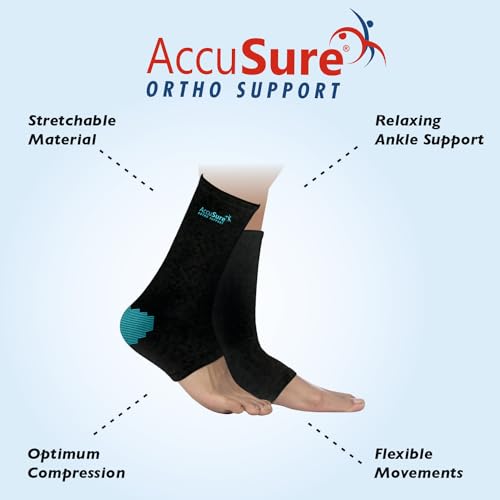 AccuSure Cotton Ankle Support |Ankle Brace For Plantar Fasciitis, Arch Support, Foot & Ankle Swelling, Achilles Tendon, Heel Pain, Injury Recovery | Black-Green |Medium - Image 3