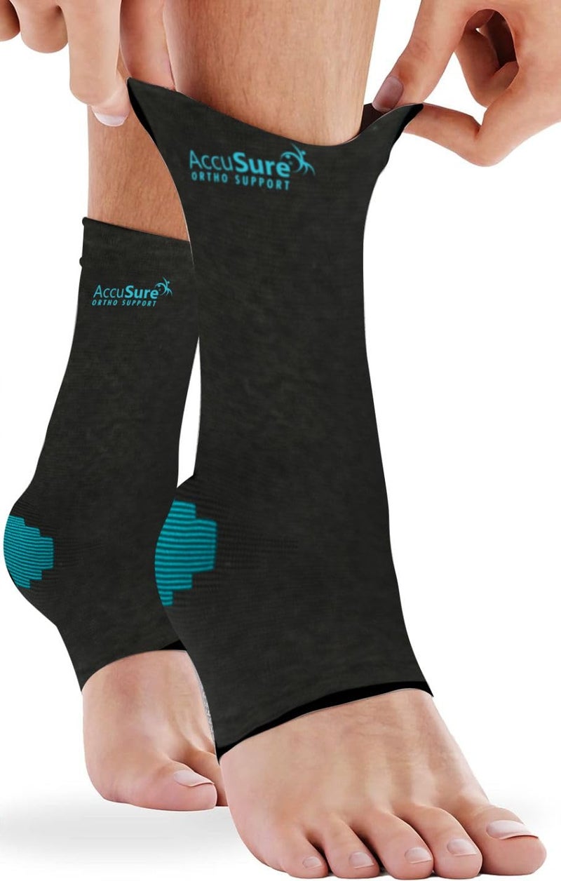 AccuSure Cotton Ankle Support |Ankle Brace For Plantar Fasciitis, Arch Support, Foot & Ankle Swelling, Achilles Tendon, Heel Pain, Injury Recovery | Black-Green |Medium - Image 1