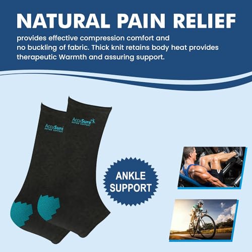AccuSure Cotton Ankle Support |Ankle Brace For Plantar Fasciitis, Arch Support, Foot & Ankle Swelling, Achilles Tendon, Heel Pain, Injury Recovery | Black-Green |Medium - Image 2