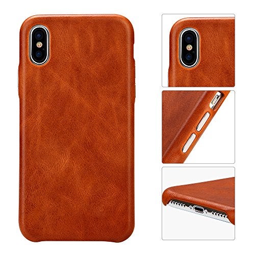 TOOVREN for iPhone X Leather Case Protective Ultra Thin Vintage Anti-Slip Grip Shell Hard Back Cover for iPhone X /10 5.8'' Brown - Image 2