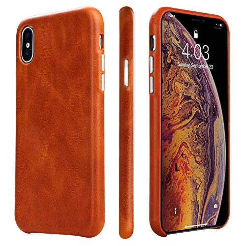 TOOVREN for iPhone X Leather Case Protective Ultra Thin Vintage Anti-Slip Grip Shell Hard Back Cover for iPhone X /10 5.8'' Brown - Image 1