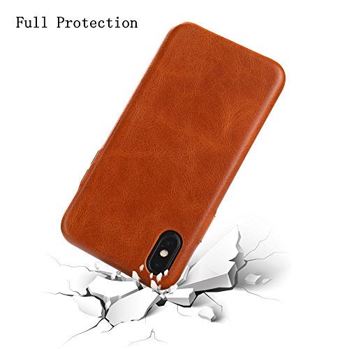 TOOVREN for iPhone X Leather Case Protective Ultra Thin Vintage Anti-Slip Grip Shell Hard Back Cover for iPhone X /10 5.8'' Brown - Image 3