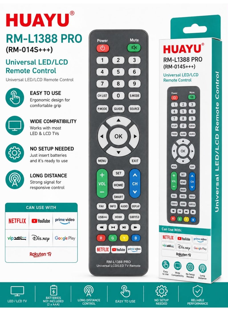 Huayu RM-L1388 PRO (RM-014S+++) Universal LED/LCD TV Remote Control Compatible with LG, Samsung, Sony, Philips & Panasonic TVs, Multi-Brand Replacement Remote, Plug & Play – Black - Image 3