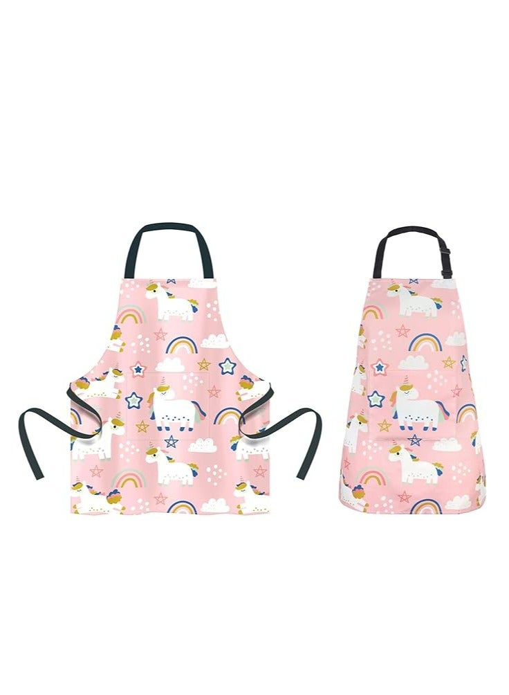 Oasisgalore Waterproof Kids Apron with Pocket for Girls Toddler Pink Chef Apron Adjustable Neck Strap for Cooking Painting - Image 5