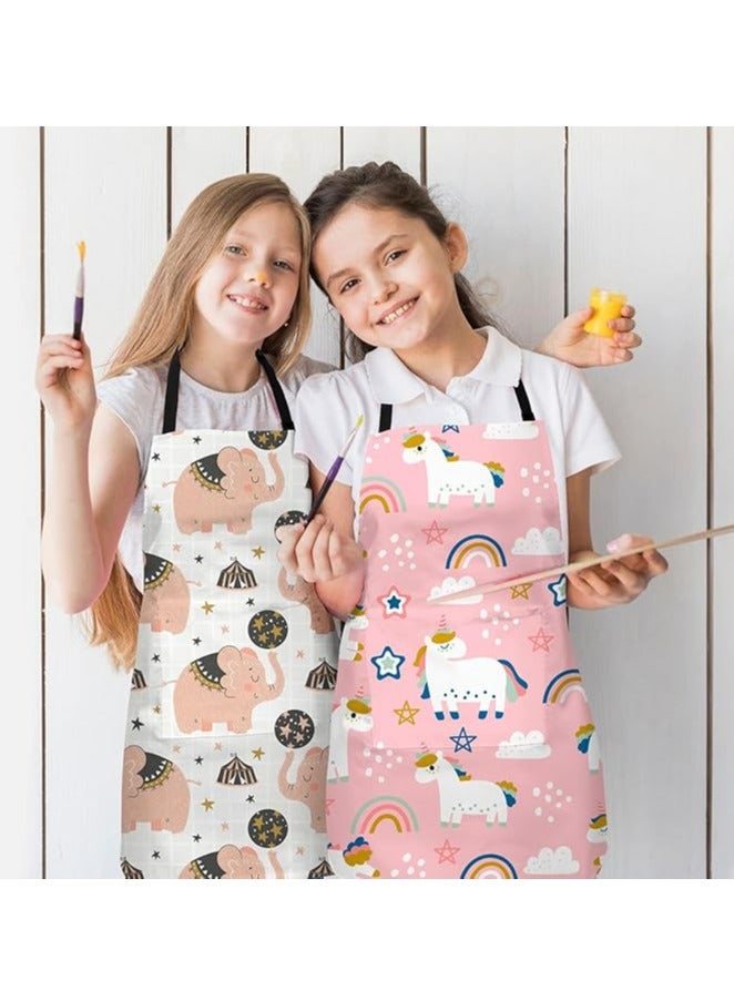 Oasisgalore Waterproof Kids Apron with Pocket for Girls Toddler Pink Chef Apron Adjustable Neck Strap for Cooking Painting - Image 2