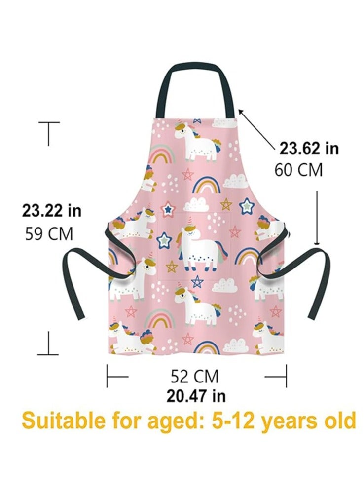 Oasisgalore Waterproof Kids Apron with Pocket for Girls Toddler Pink Chef Apron Adjustable Neck Strap for Cooking Painting - Image 3