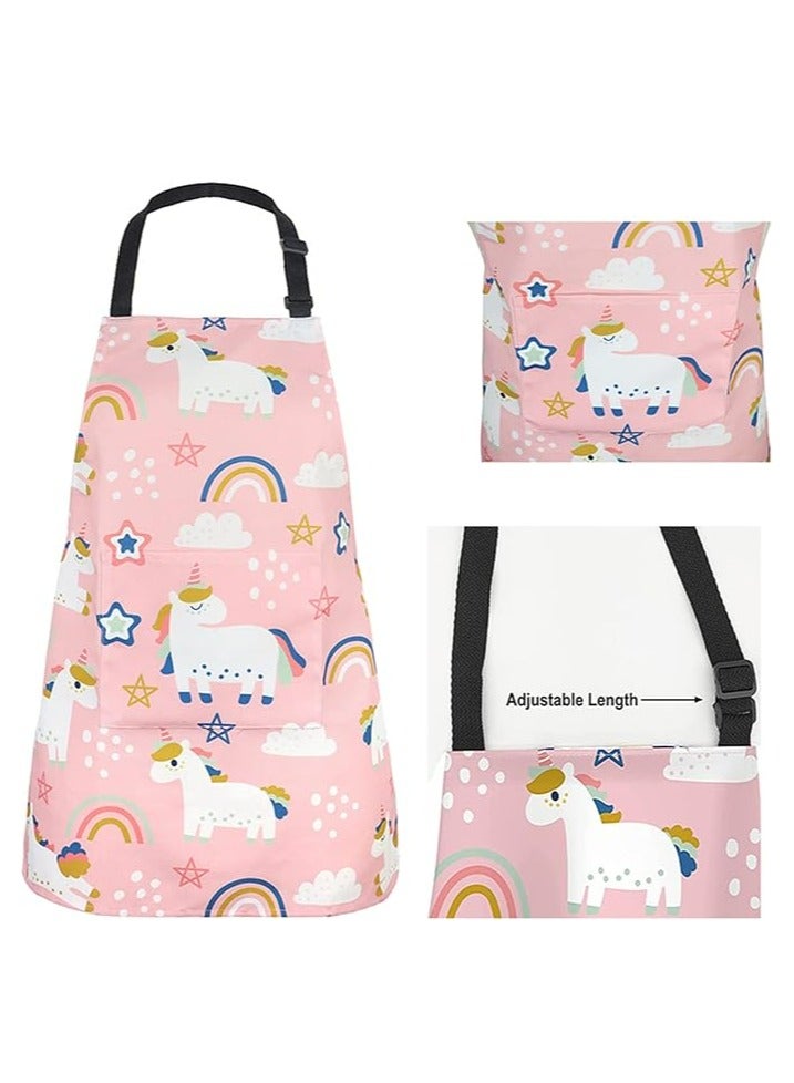Oasisgalore Waterproof Kids Apron with Pocket for Girls Toddler Pink Chef Apron Adjustable Neck Strap for Cooking Painting - Image 4
