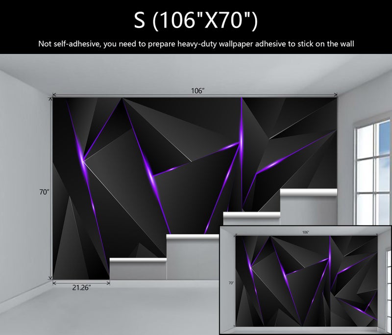 WFBHUA-3d Black Geometric Wallpaper Purple Lines Large Background Wall Mural for Bedroom Living Room (No Peel and Stick) - Image 4
