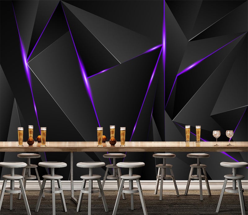WFBHUA-3d Black Geometric Wallpaper Purple Lines Large Background Wall Mural for Bedroom Living Room (No Peel and Stick) - Image 2