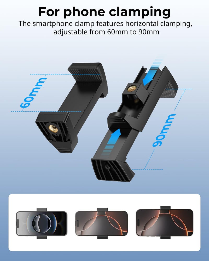 SMALLRIG Clamp w/ 1/4" and 3/8" Thread Holes, 9.8 Inches Adjustable Friction Power Articulating Magic Arm with Phone Holder for Action Cameras, Smartphones, LCD Monitor/LED Lights - 5326 - Image 5