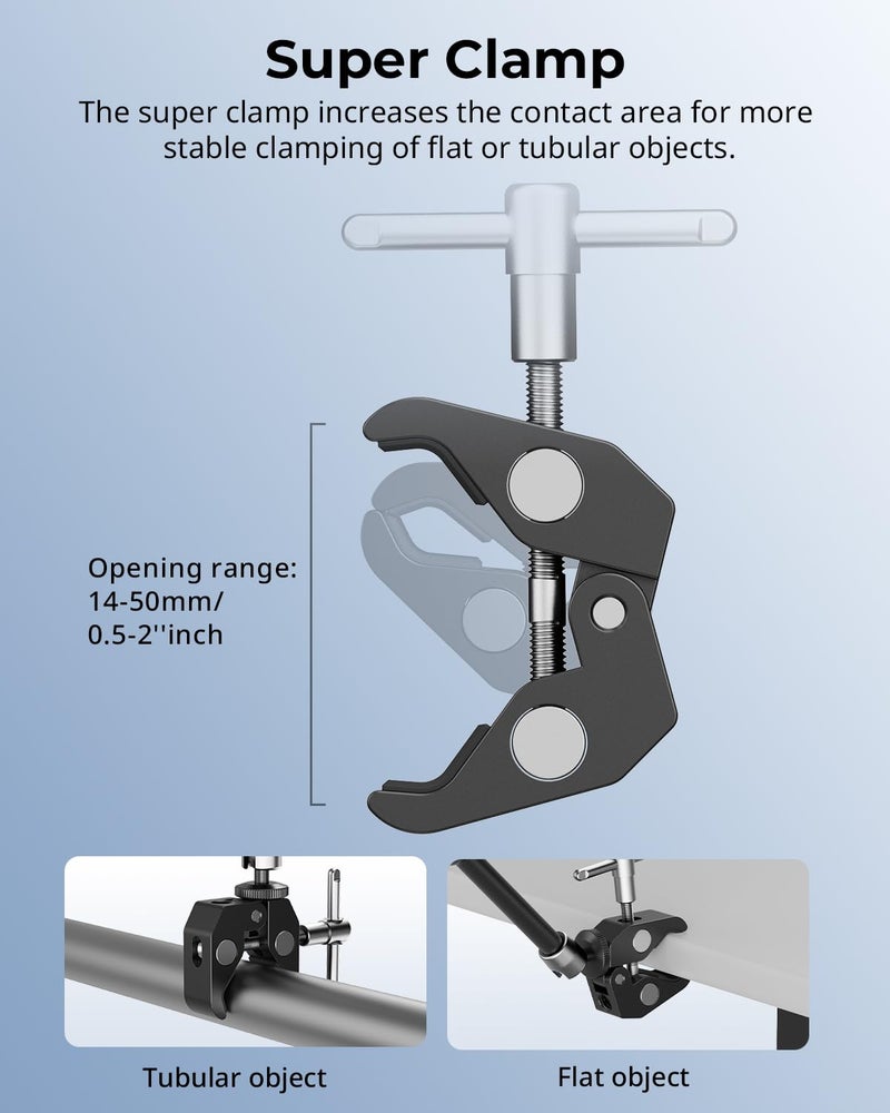 SMALLRIG Clamp w/ 1/4" and 3/8" Thread Holes, 9.8 Inches Adjustable Friction Power Articulating Magic Arm with Phone Holder for Action Cameras, Smartphones, LCD Monitor/LED Lights - 5326 - Image 3