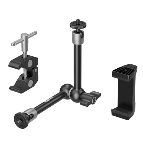 SMALLRIG Clamp w/ 1/4" and 3/8" Thread Holes, 9.8 Inches Adjustable Friction Power Articulating Magic Arm with Phone Holder for Action Cameras, Smartphones, LCD Monitor/LED Lights - 5326 - Image 1