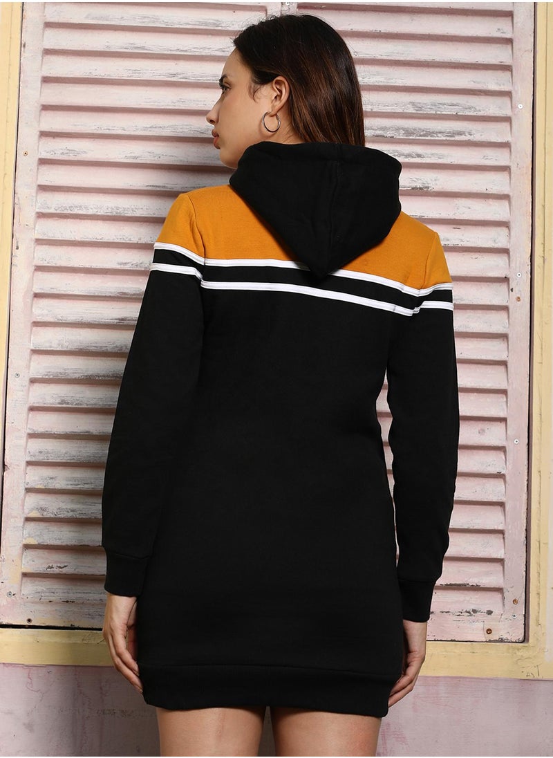 كامبوس سوترا Women's Mustard Yellow & Onyx Black Block Hoodie Dress  - Image 5