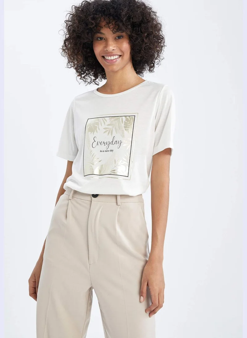 DeFacto Regular Fit Short Sleeve Slogan Print T-Shirt