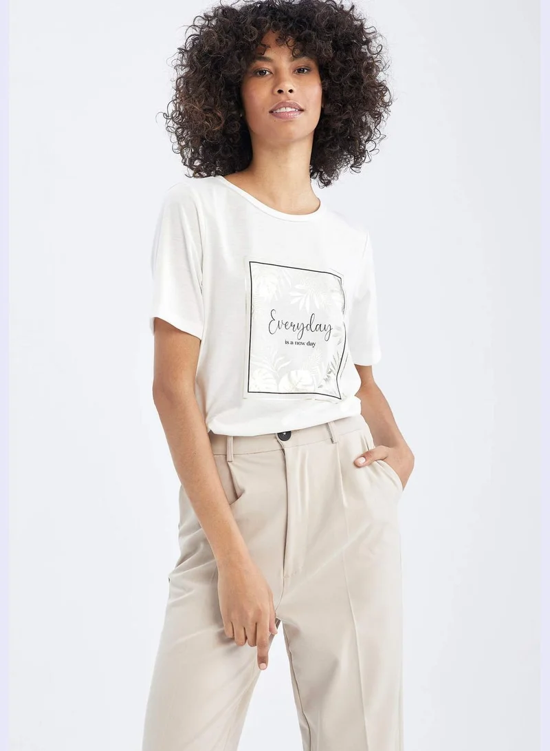 DeFacto Regular Fit Short Sleeve Slogan Print T-Shirt