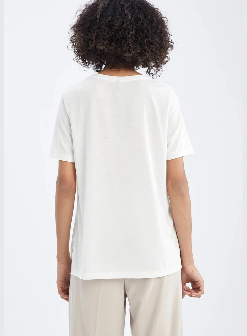 DeFacto Regular Fit Short Sleeve Slogan Print T-Shirt
