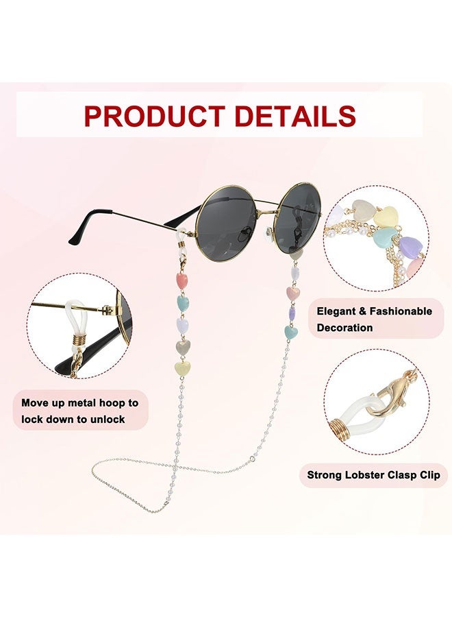 Colorful Heart Pearl Beads Eyeglass Chain, Fashion Eyewear Retainer Strap Sunglass Holder, Decorative Glasses Lanyard for Women Girls Daily Wear - Image 2