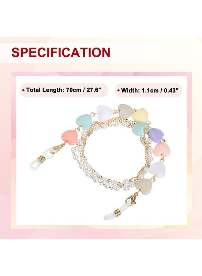 Colorful Heart Pearl Beads Eyeglass Chain, Fashion Eyewear Retainer Strap Sunglass Holder, Decorative Glasses Lanyard for Women Girls Daily Wear - Image 3