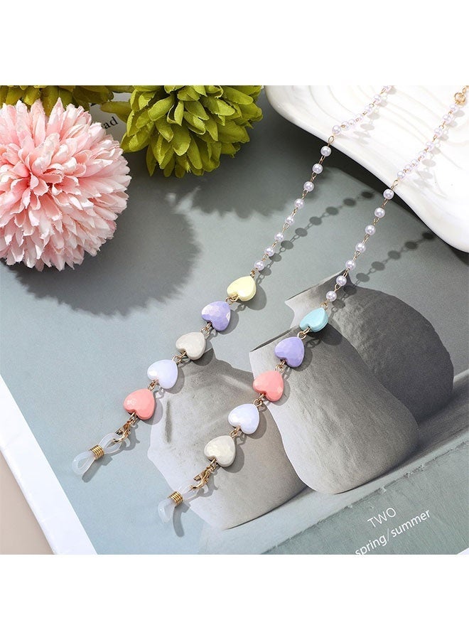 Colorful Heart Pearl Beads Eyeglass Chain, Fashion Eyewear Retainer Strap Sunglass Holder, Decorative Glasses Lanyard for Women Girls Daily Wear - Image 5