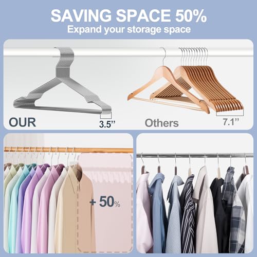UEAKPIC Heavy Duty 100 Pack Clothes Hangers, Space Saving & Non-Slip Wire Hanger, Stainless Steel Rustproof (11lb & 3.2mm), Metal Hangers for Suits, Shirts, Pants, Dresses (Silver) - Image 4