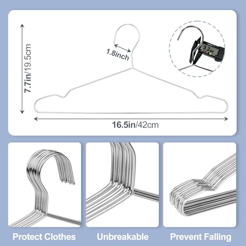 UEAKPIC Heavy Duty 100 Pack Clothes Hangers, Space Saving & Non-Slip Wire Hanger, Stainless Steel Rustproof (11lb & 3.2mm), Metal Hangers for Suits, Shirts, Pants, Dresses (Silver) - Image 2