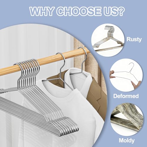 UEAKPIC Heavy Duty 100 Pack Clothes Hangers, Space Saving & Non-Slip Wire Hanger, Stainless Steel Rustproof (11lb & 3.2mm), Metal Hangers for Suits, Shirts, Pants, Dresses (Silver) - Image 5