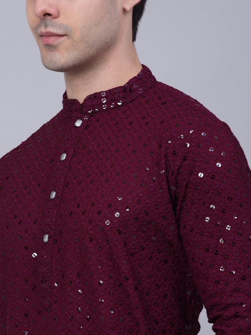 Jompers Men's Chikankari Embroidered and Sequence Kurtas (Purple, XL) - Image 5