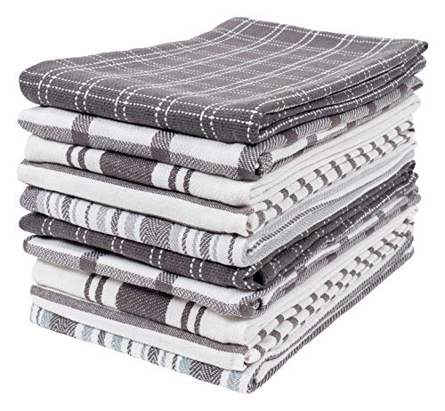 KAF Home Assorted Flat Kitchen Towels 100 Cotton 18 x 28 inches Ultra Absorbent Soft Dish Towels Perfect for Cooking Cleaning and Drying Hands Gray 18 x 2810 Pack