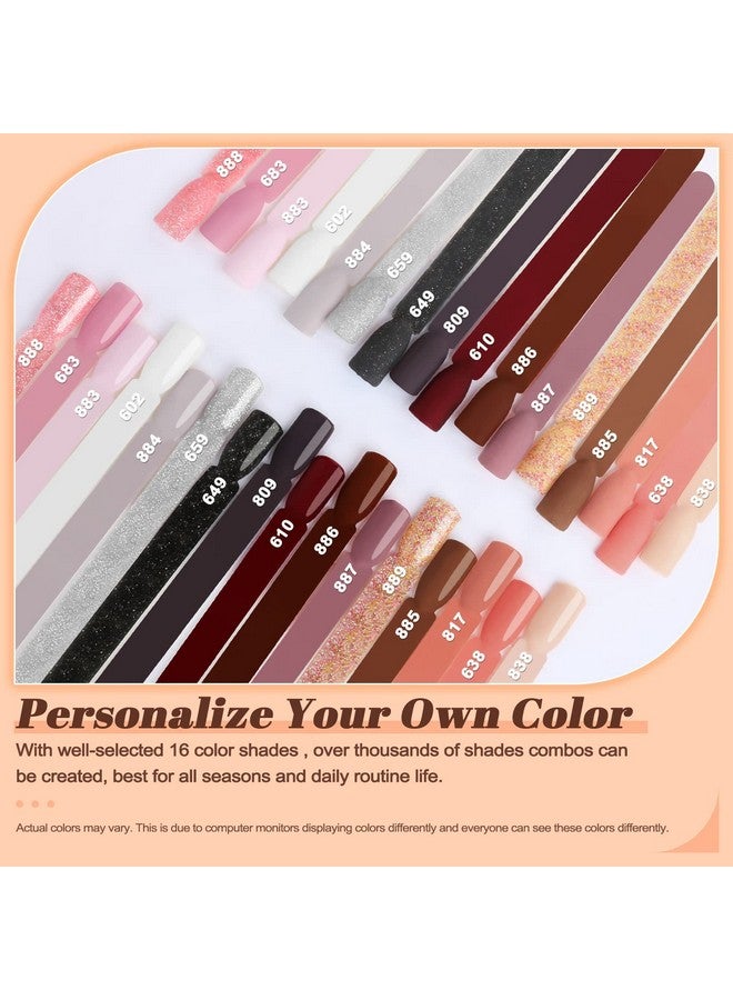 Lavender Violets 22 Pcs Dip Powder Nail Kit Starter 16 Colors Nude Pinkish Brown Skin Tone Dipping Powder Liquid Set With Base Top Coat Activator Brush Saver Nail Buffer And Powder Brush M960B - Image 2