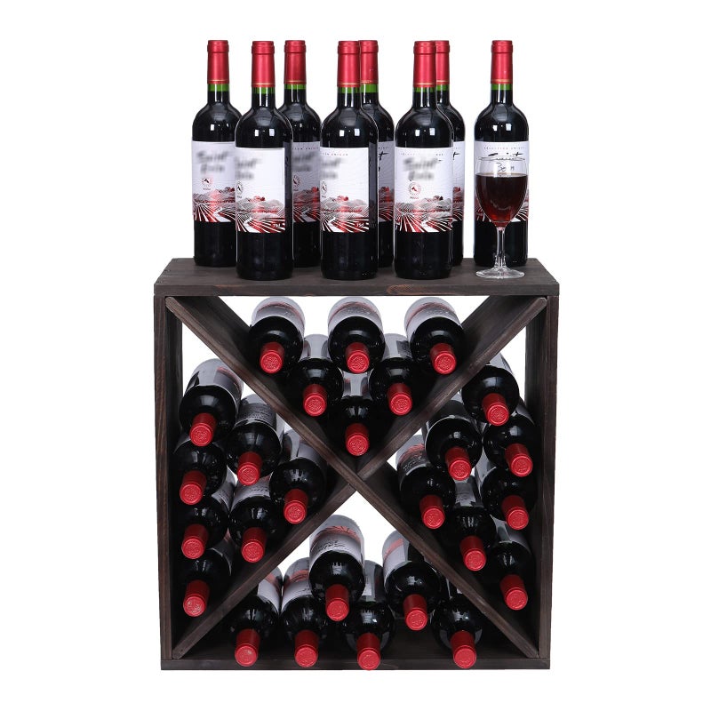 fdjamy Wine Rack countertop Wooden Stackable Storage Rustic Retro Style Cube 24-Bottle Wooden Wine Rack Wine Cabinet (Dark Brown) - Image 1